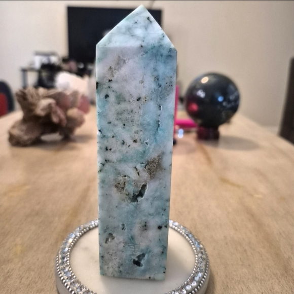Natural Chrysocolla Blue Green Crystal Point Obelisk Tower #6 - Picture 6 of 11